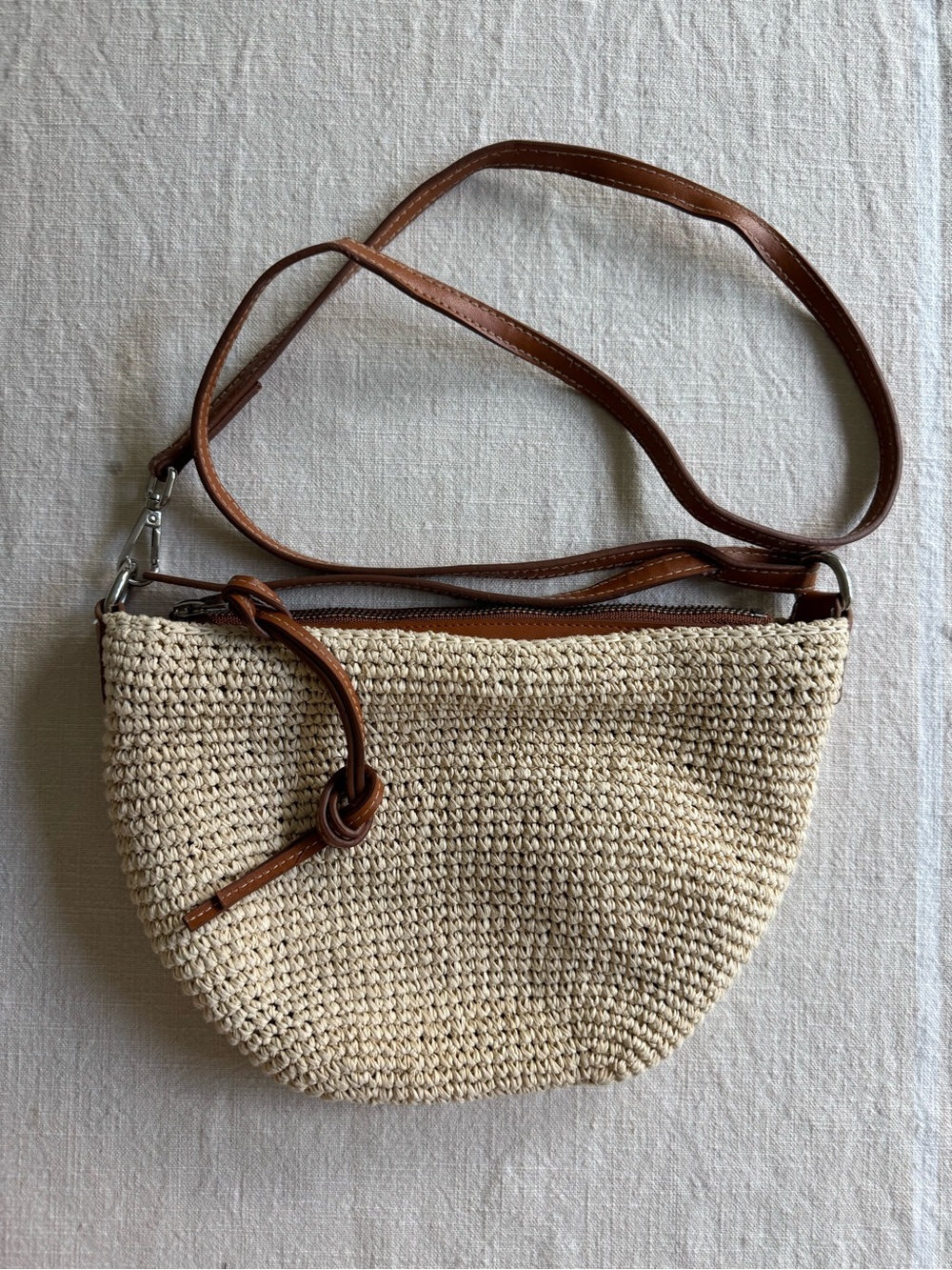 Urban Outfitters Natural Straw Crossbody with Brown Trim